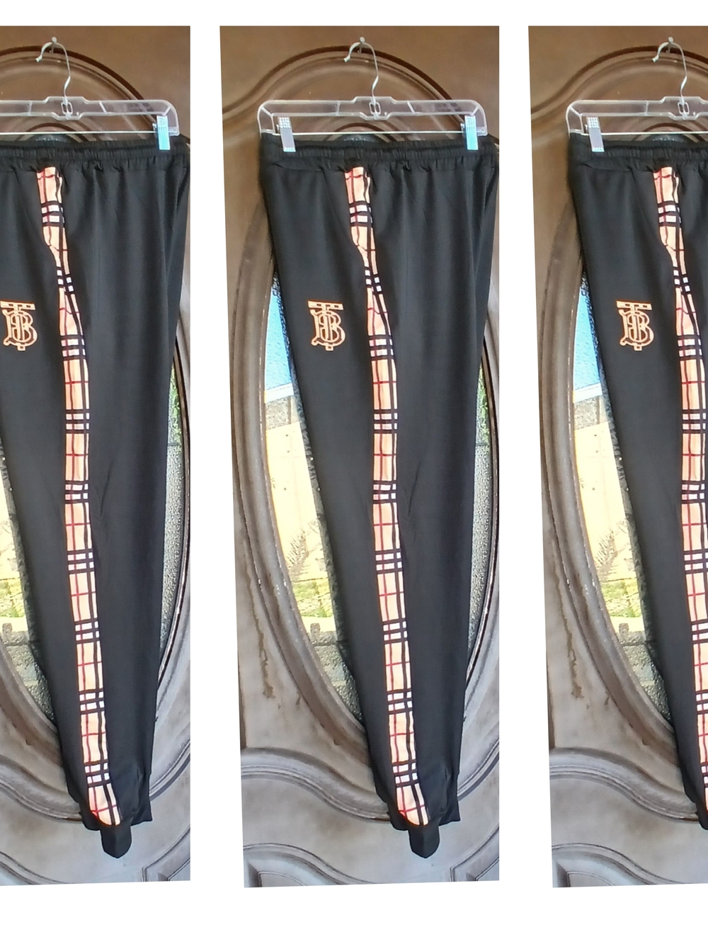 Black Track Joggers with Beige Plaid Side Stripe Size 2XL
